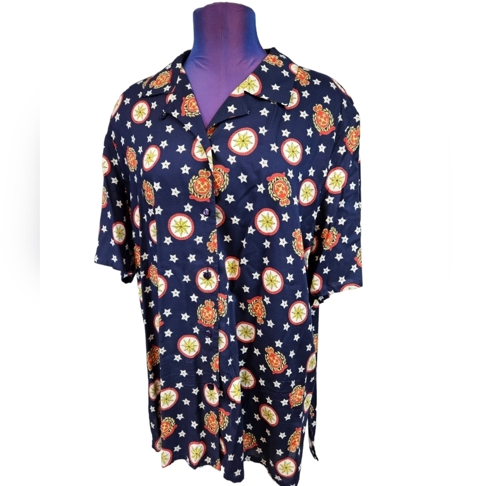 Vintage Pendleton Nautical Sailor Button Down Short Sleeve‎ Shirt Size 14W Plus